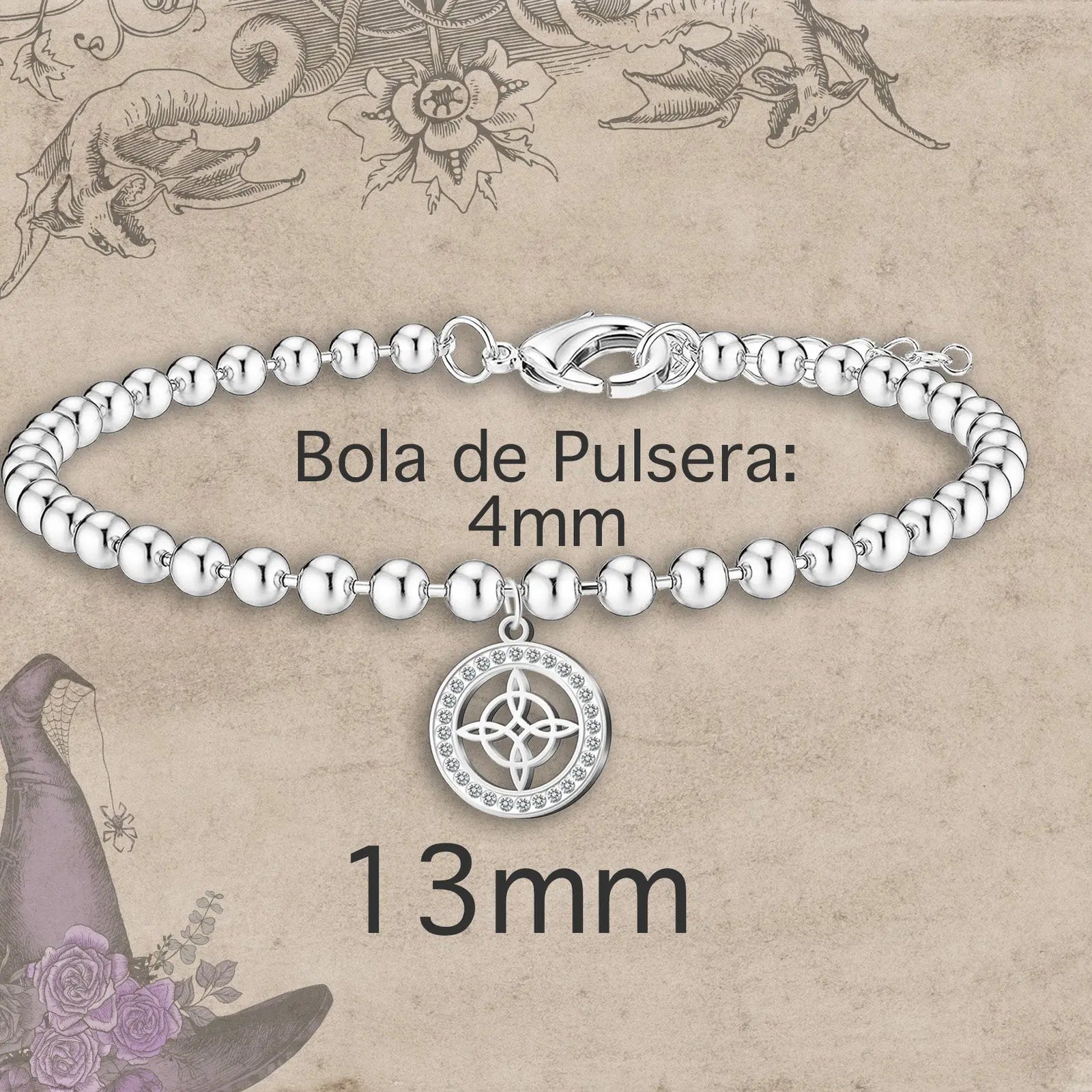 Pulsera Nudo de Bruja con Circonitas en Acero Plateado acabado