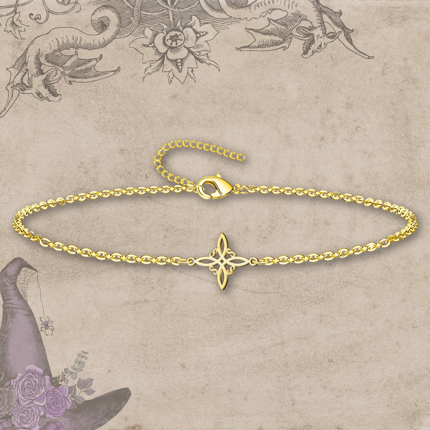 Pulsera Nudo bruja Acero Inoxidable color Dorado
