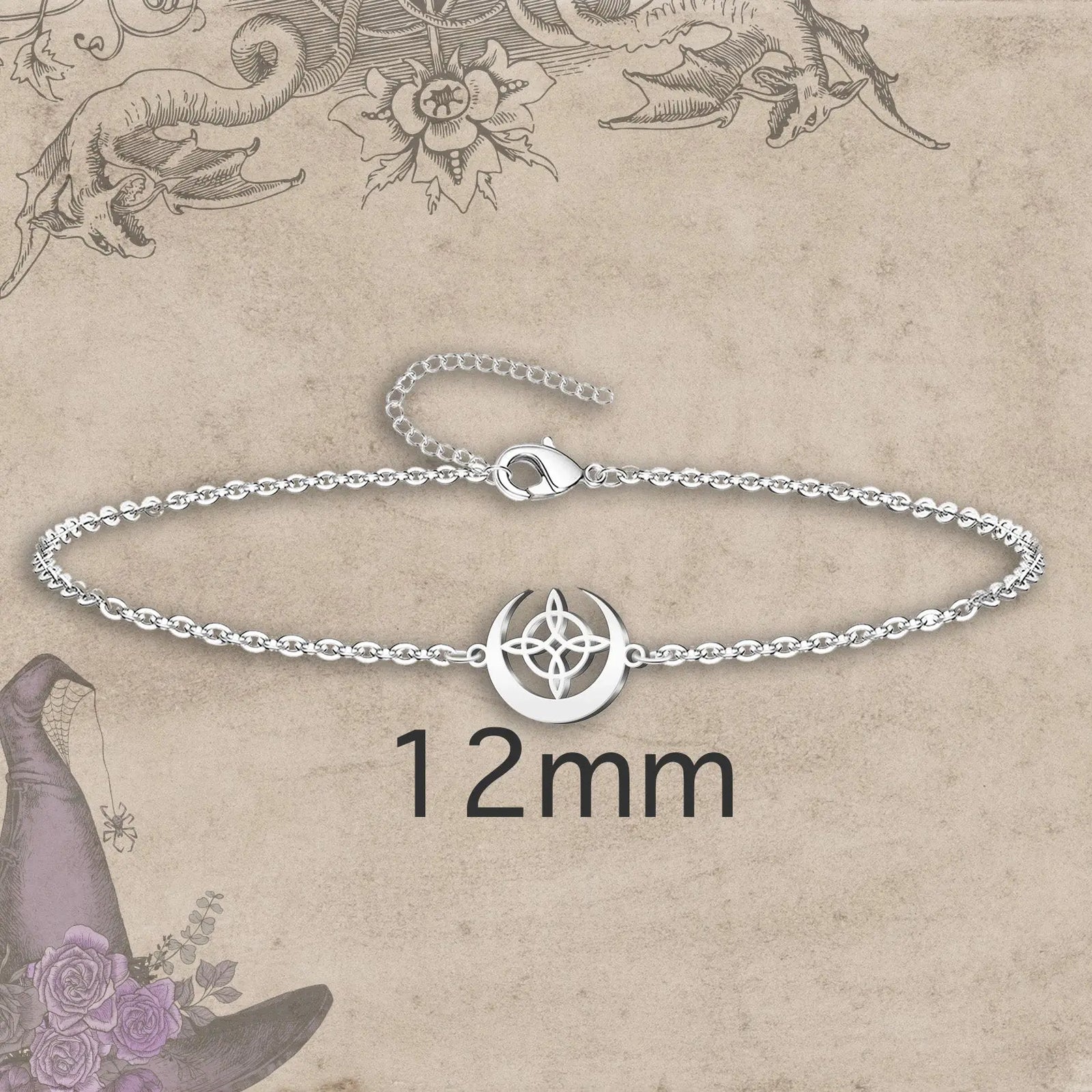 Pulsera Nudo de Bruja con Luna Invertida Acero Plateado acabado