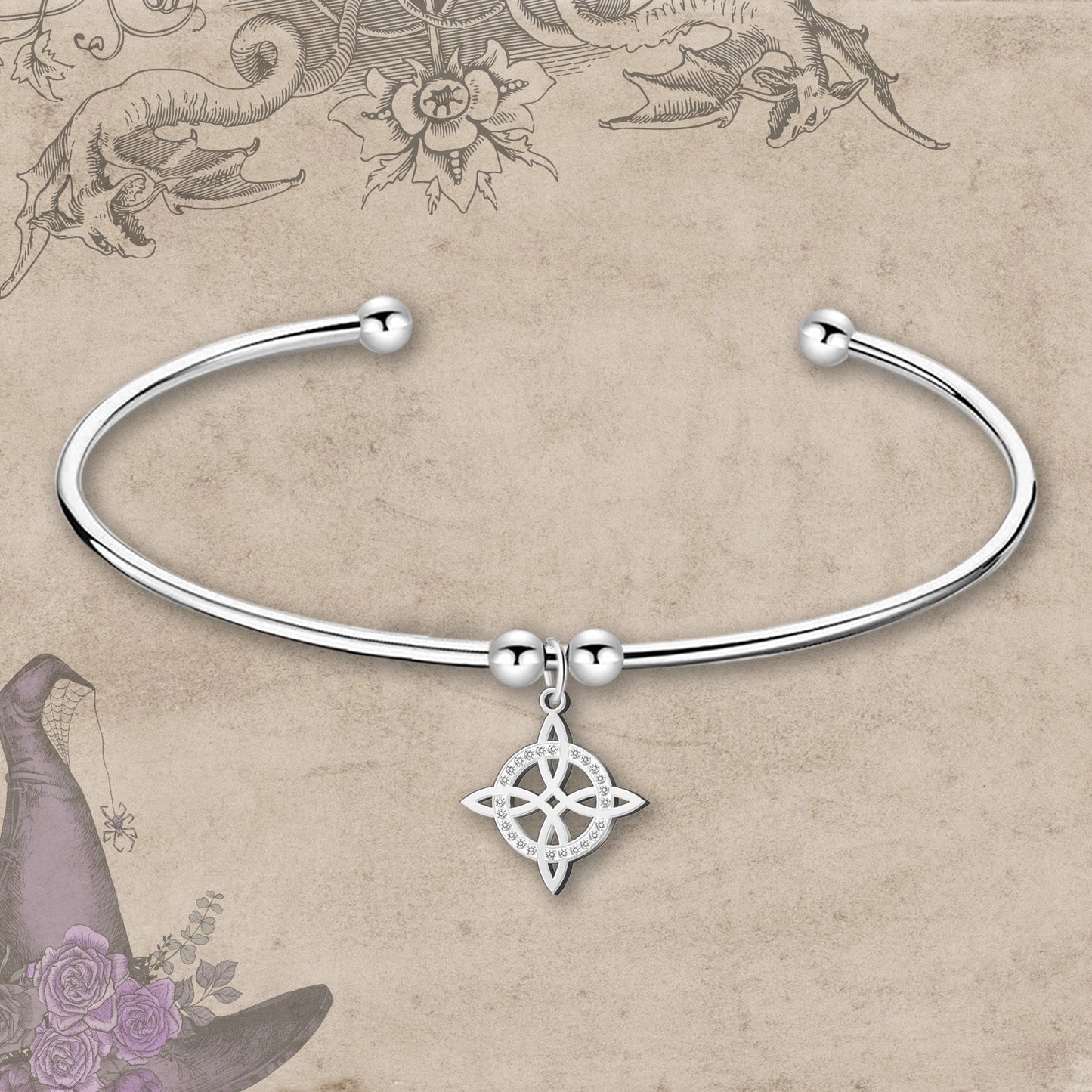 Brazalete Nudo bruja Acero Inoxidable color Plateado