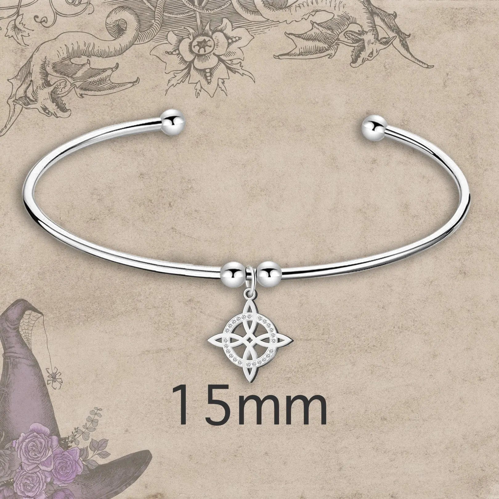 Brazalete Nudo de Bruja Acero Inoxidable Plateado - cotigo