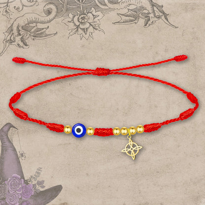 Pulsera 7 nudos con Colgante Nudo bruja Acero Inoxidable color Dorado