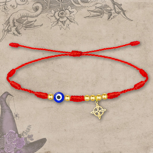 Pulsera 7 nudos con Colgante Nudo bruja Acero Inoxidable color Dorado