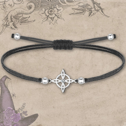 Pulsera Hilo Encerado con Nudo bruja Acero Inoxidable color Plateado