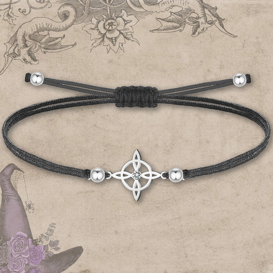 Pulsera Hilo Encerado con Nudo bruja Acero Inoxidable color Plateado