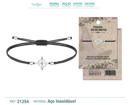 Pulsera Hilo encerado con Nudo bruja Acero Plateado