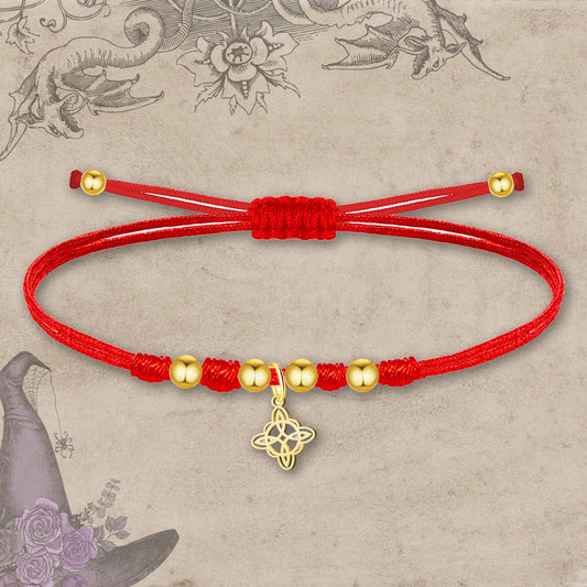 Pulsera Hilo Encerado con Nudo bruja Acero Inoxidable color Dorado