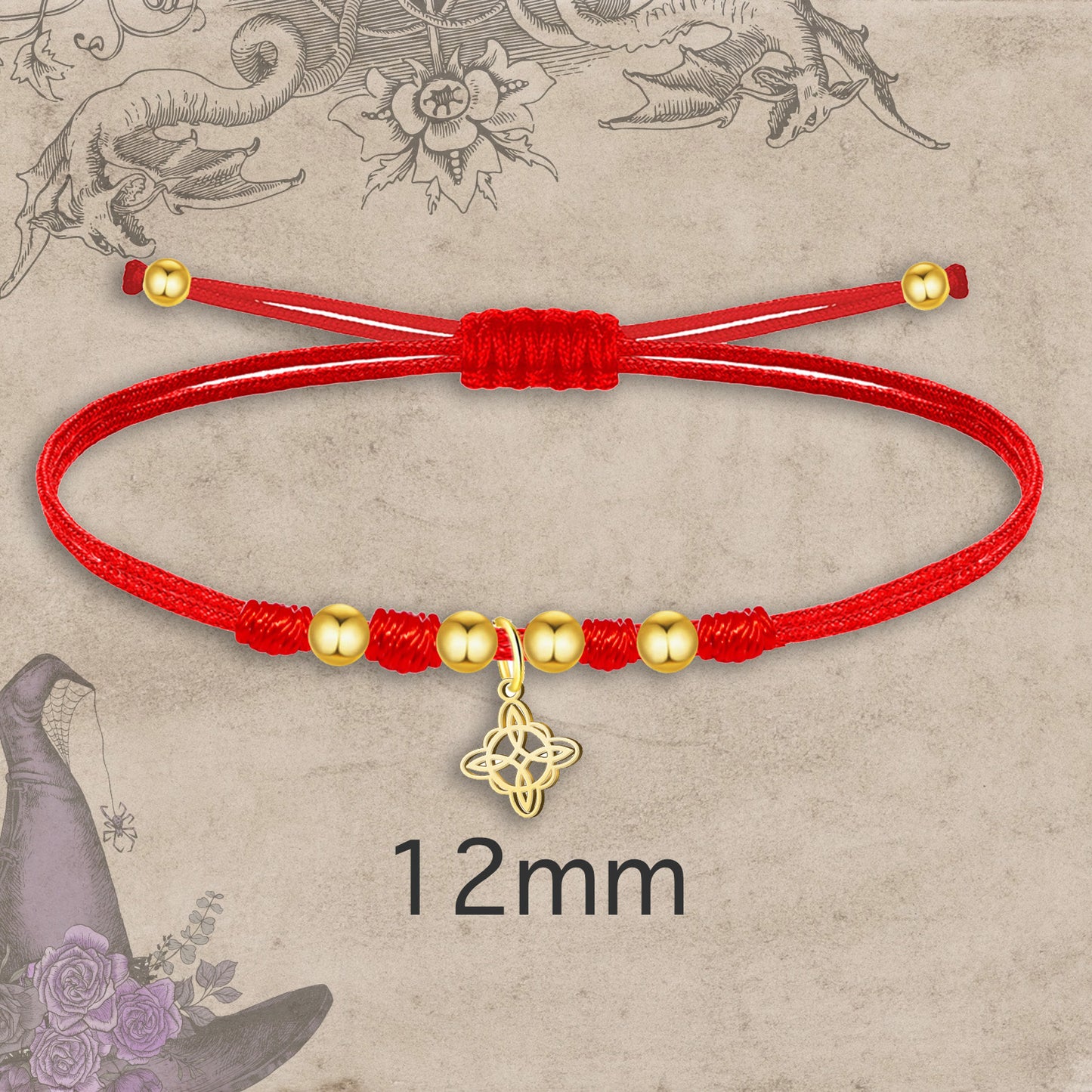 Pulsera Hilo Encerado con Nudo bruja Acero Inoxidable color Dorado