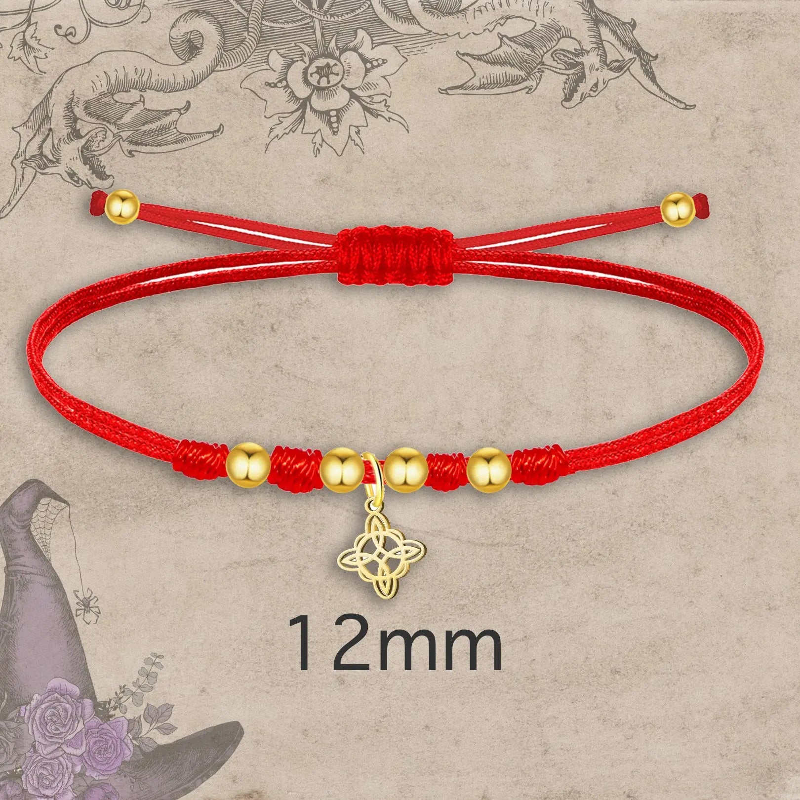 Pulsera Hilo Encerado con Nudo de Bruja Acero Inoxidable Dorado - cotigo