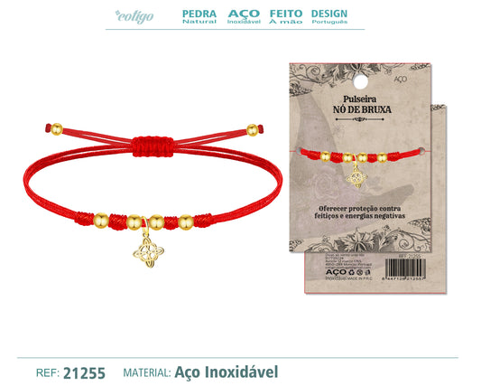Pulsera Hilo encerado con Nudo bruja Acero Dorado