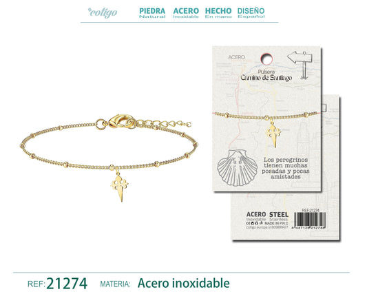 Pulsera Cruz Santiago Acero Plateado