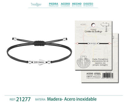 Pulsera Hilo Encerado con La flecha Camino de Santiago Acero Plateado