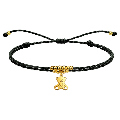 Pulsera Hilo encerado con Colgante Oso en Acero Dorado