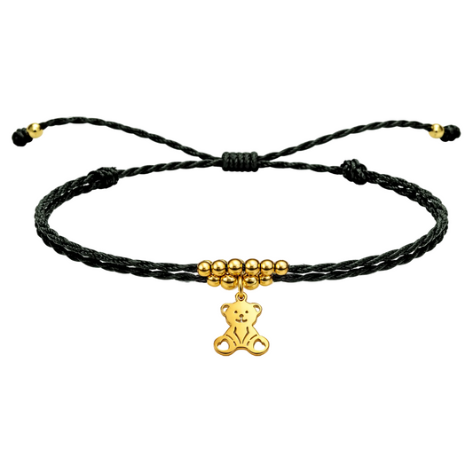 Pulsera Hilo encerado con Colgante Oso en Acero Dorado