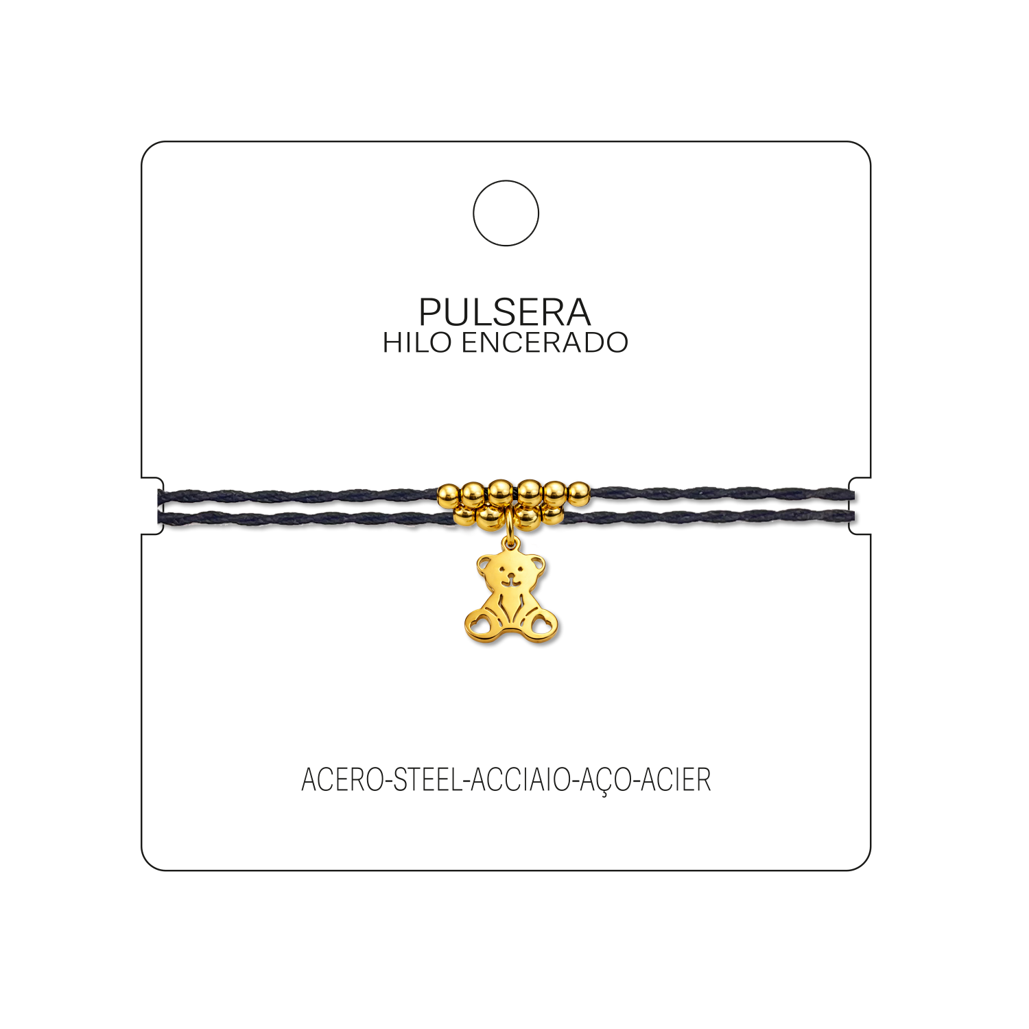 Pulsera Hilo encerado con Colgante Oso en Acero Dorado cotigo