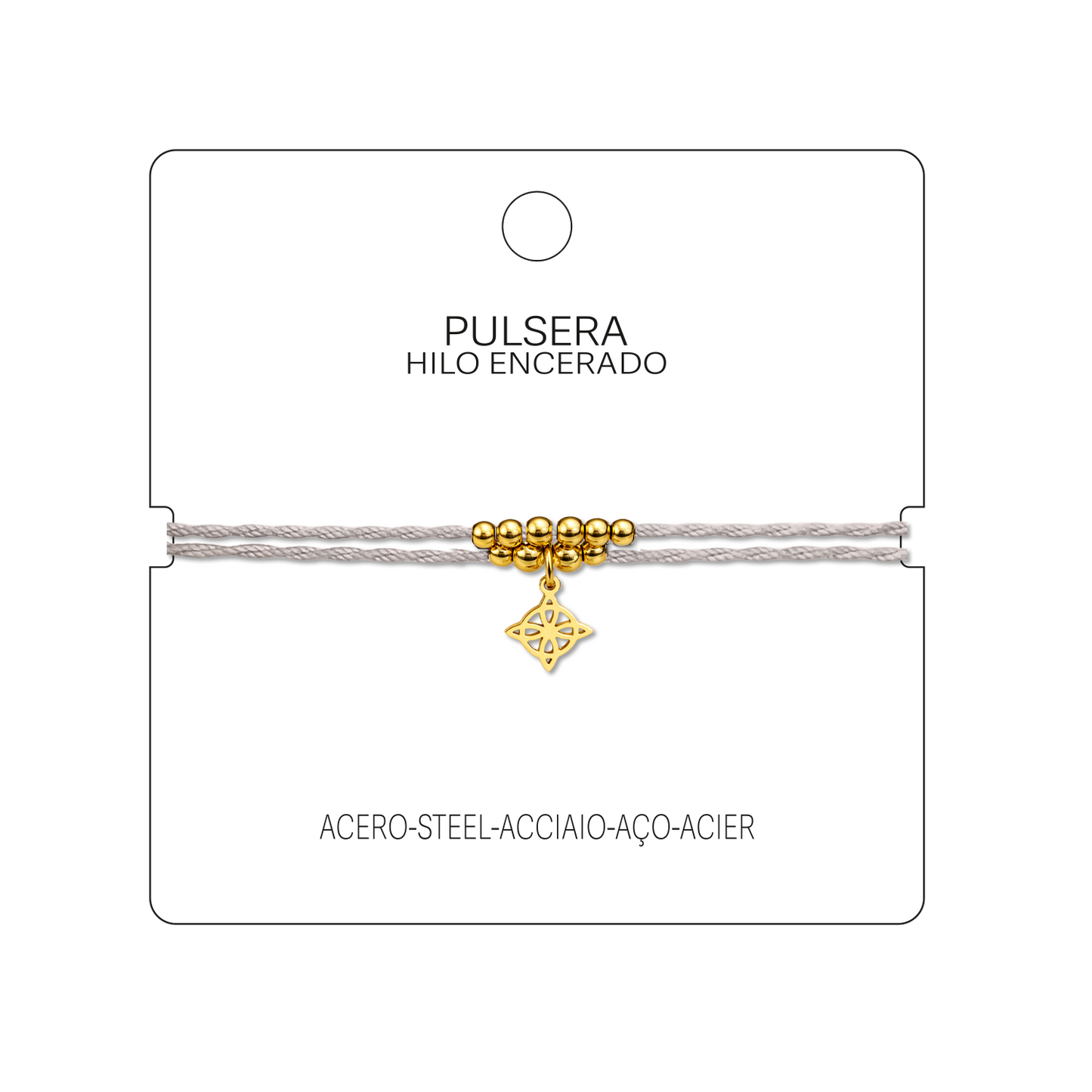 Pulsera Hilo encerado con Colgante Nudo de Bruja en Acero Dorado