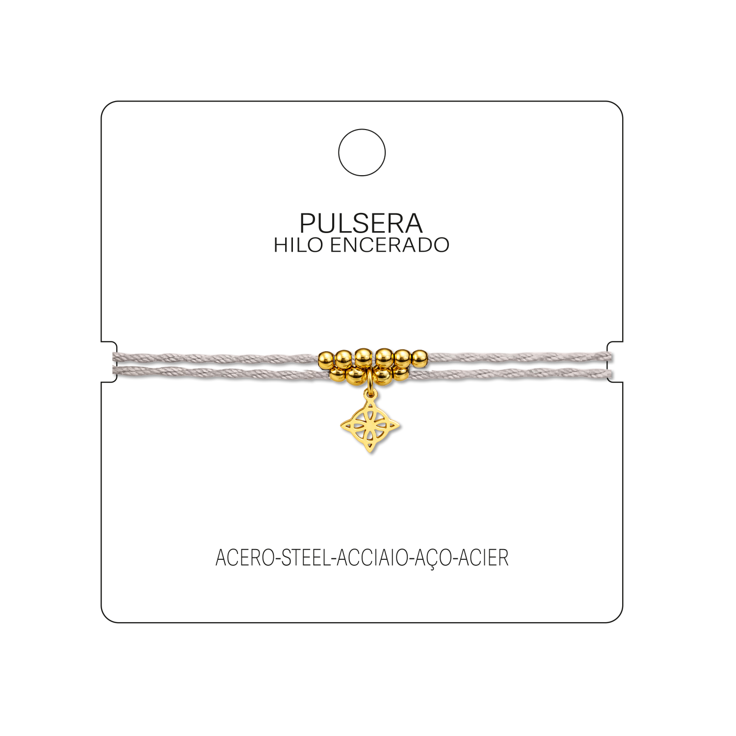 Pulsera Hilo encerado con Colgante Nudo de Bruja en Acero Dorado cotigo