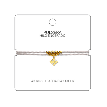 Pulsera Hilo encerado con Colgante Nudo de Bruja en Acero Dorado