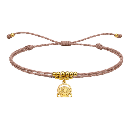 Pulsera Hilo encerado con Colgante Ojo Turco en Acero Dorado