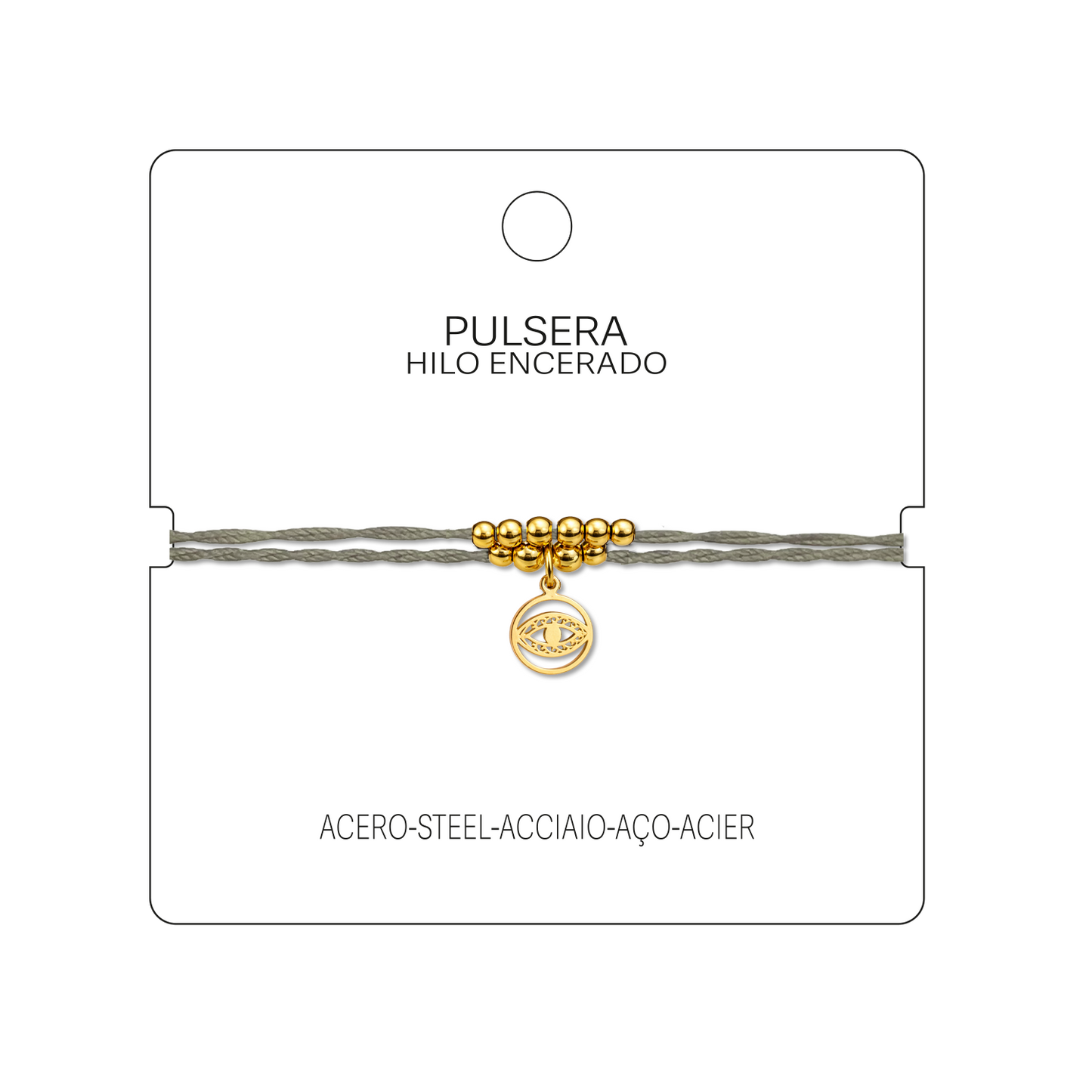 Pulsera Hilo encerado con Colgante Ojo Turco en Acero Dorado