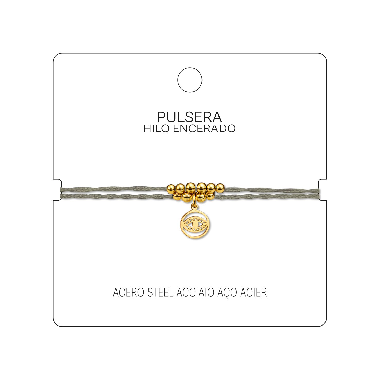 Pulsera Hilo encerado con Colgante Ojo Turco en Acero Dorado cotigo