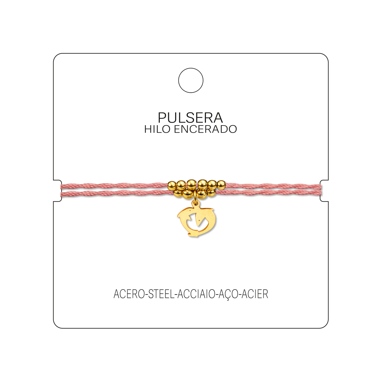 Pulsera Hilo encerado con Colgante Delfin en Acero Dorado cotigo