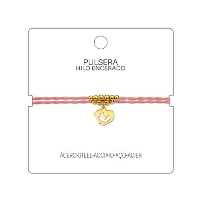 Pulsera Hilo encerado con Colgante Delfin en Acero Dorado