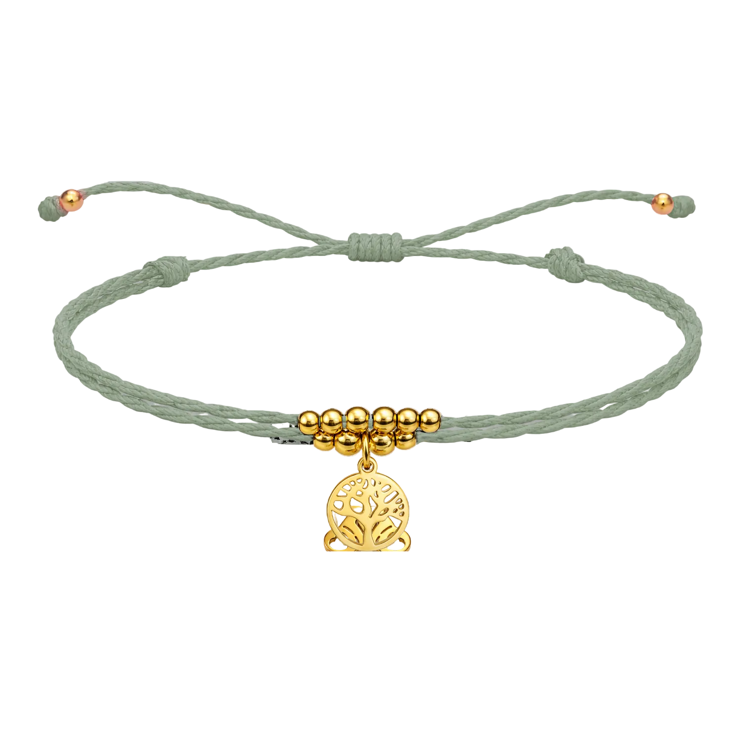 Pulsera Hilo encerado con Colgante Arbol de Vida en Acero Dorado cotigo
