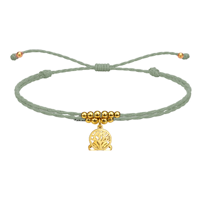 Pulsera Hilo encerado con Colgante Arbol de Vida en Acero Dorado