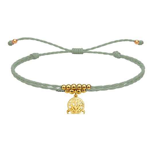 Pulsera Hilo encerado con Colgante Arbol de Vida en Acero Dorado