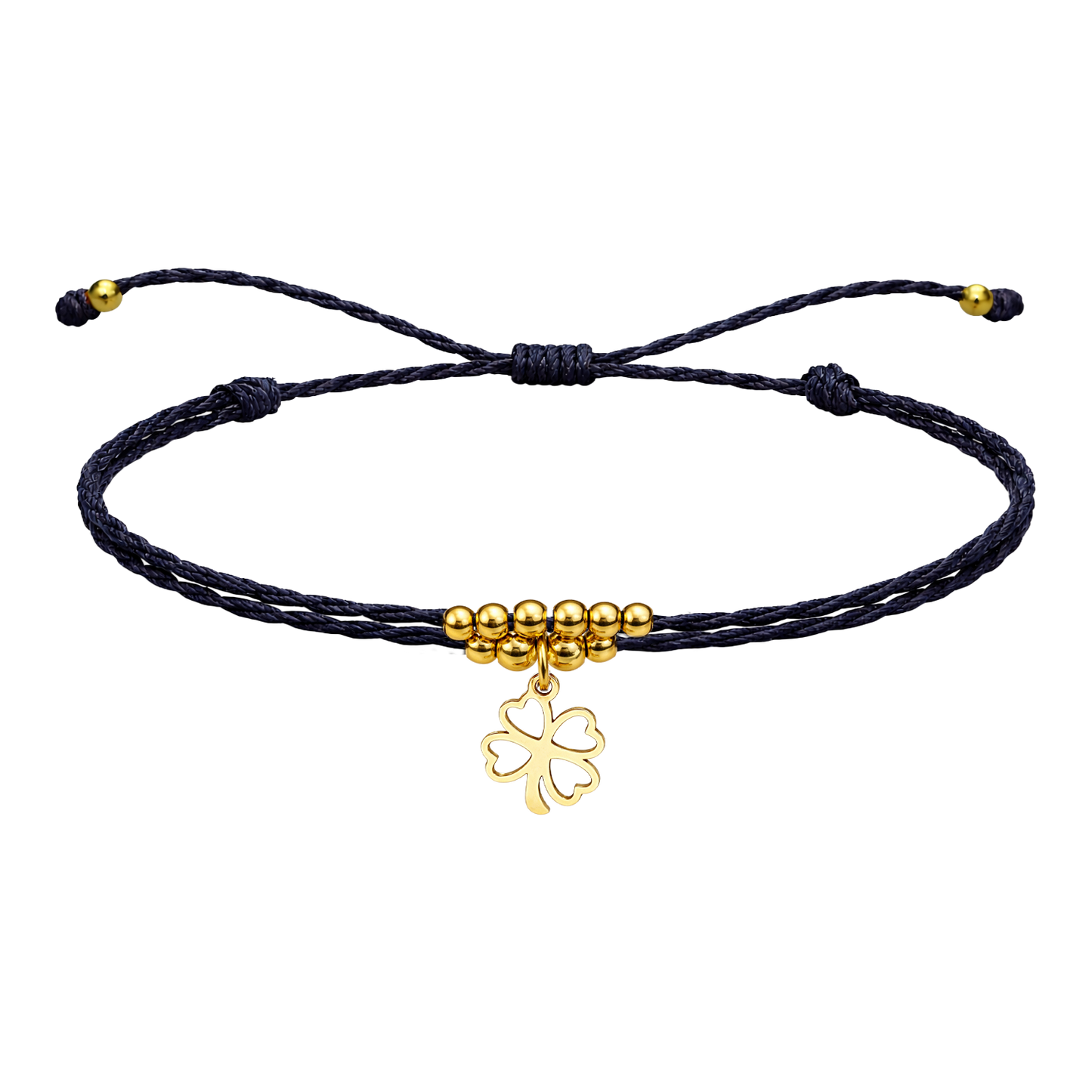 Pulsera Hilo encerado con Colgante Trebol en Acero Dorado