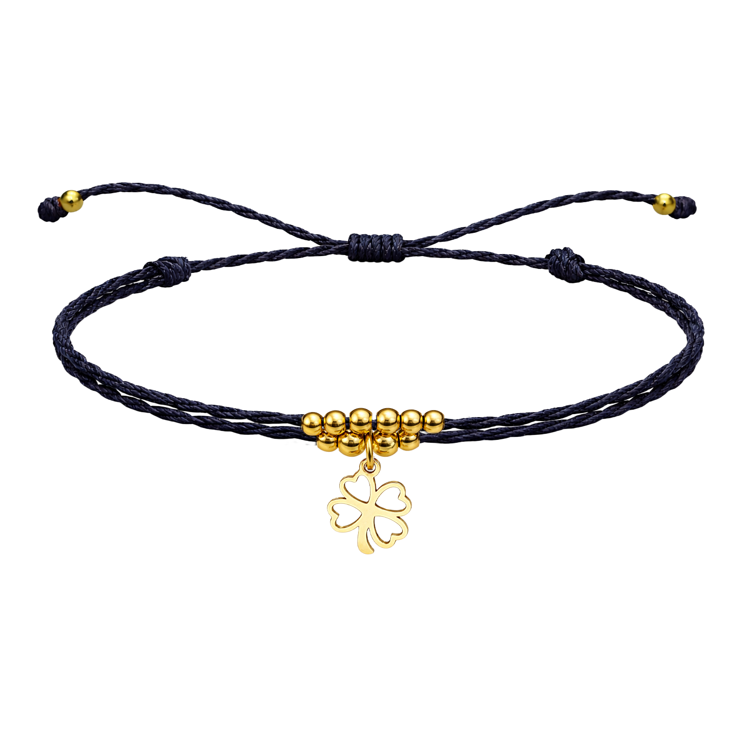 Pulsera Hilo encerado con Colgante Trebol en Acero Dorado cotigo