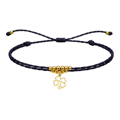 Pulsera Hilo encerado con Colgante Trebol en Acero Dorado