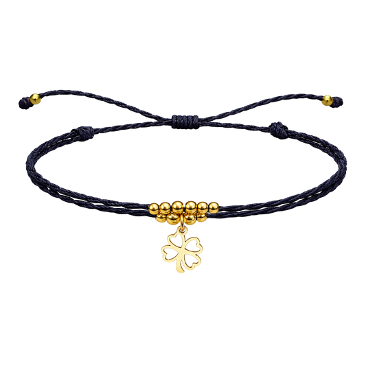 Pulsera Hilo encerado con Colgante Trebol en Acero Dorado