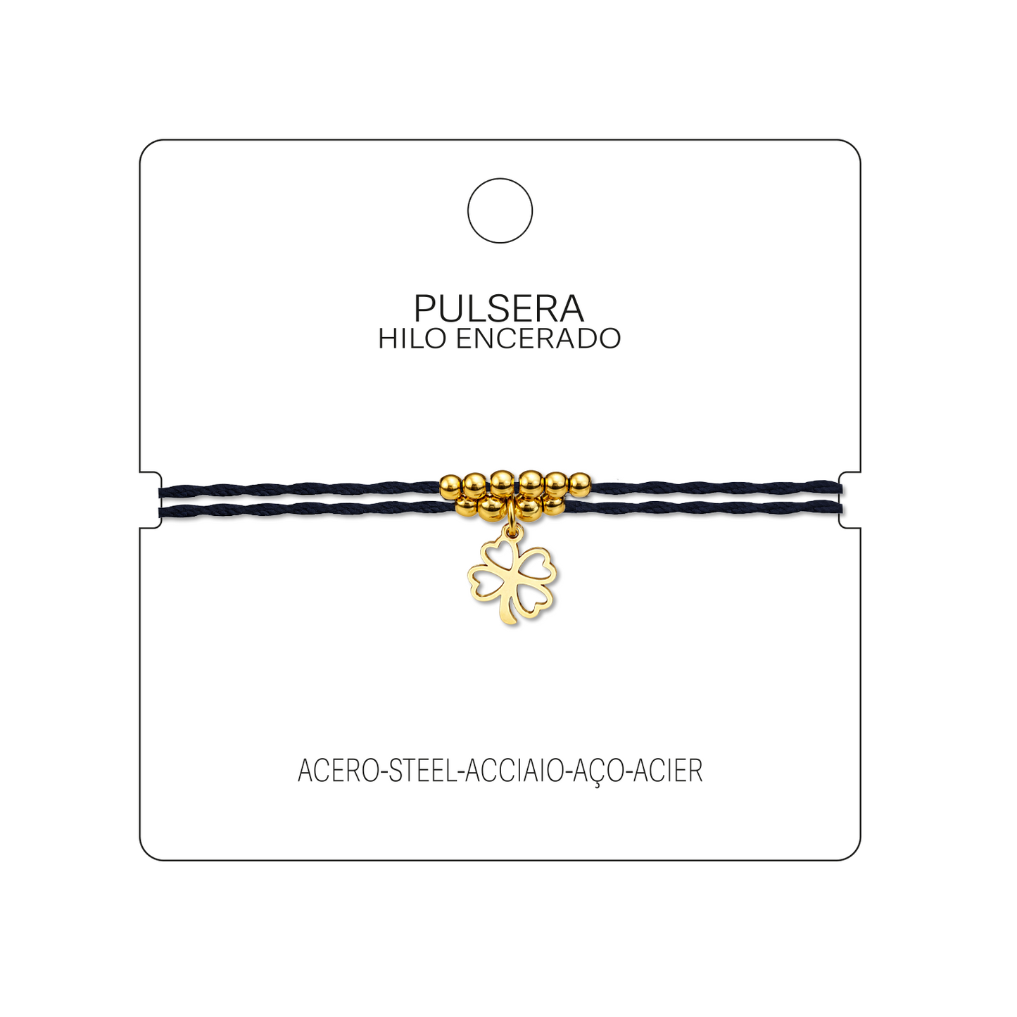 Pulsera Hilo encerado con Colgante Trebol en Acero Dorado