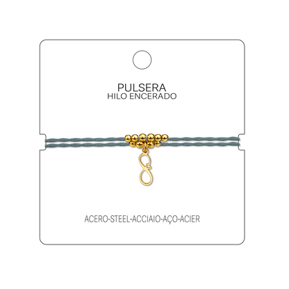 Pulsera Hilo encerado con colgante Infinito Acero Dorado
