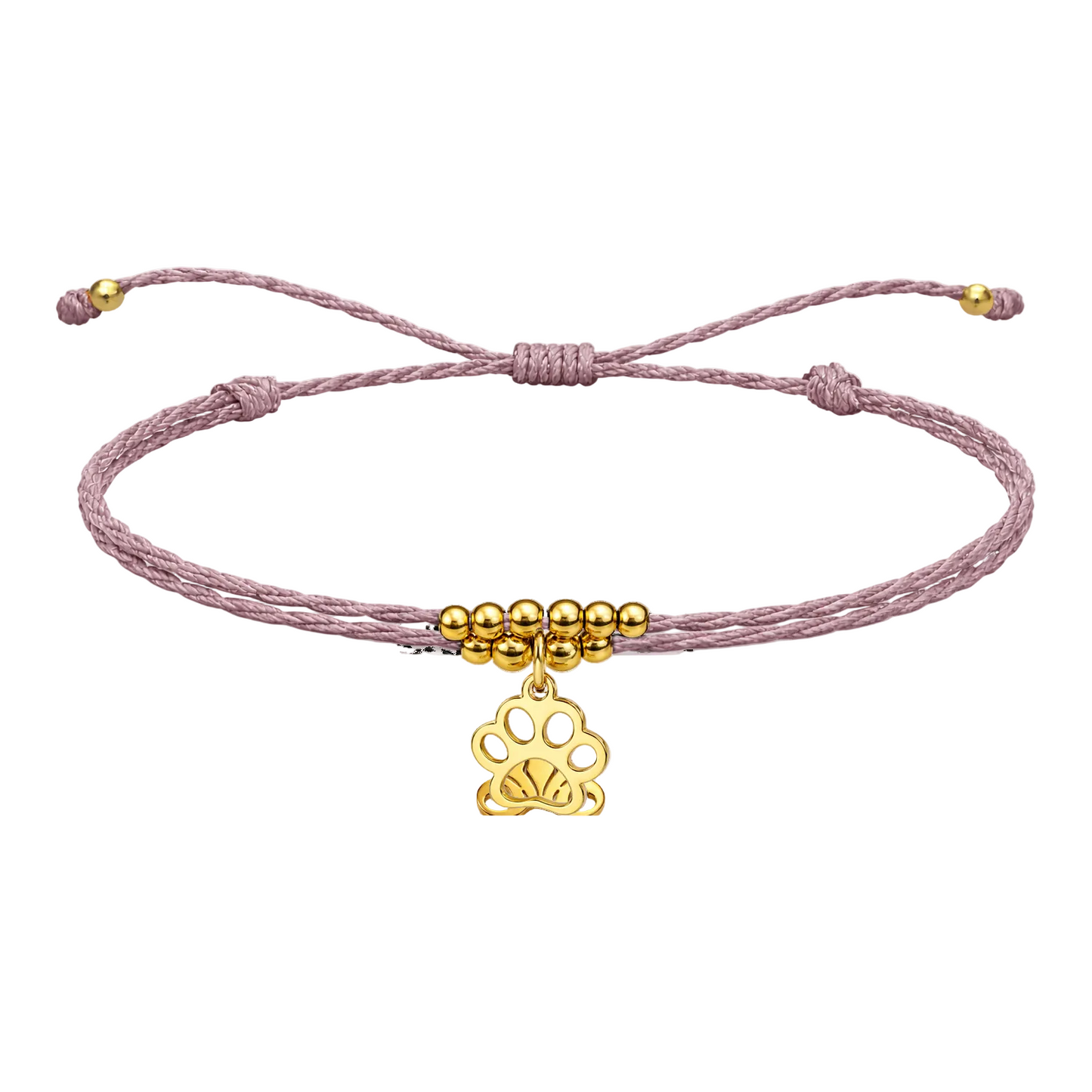 Pulsera Hilo encerado con colgante Huella de gato Acero Dorado