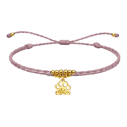 Pulsera Hilo encerado con colgante Huella de gato Acero Dorado