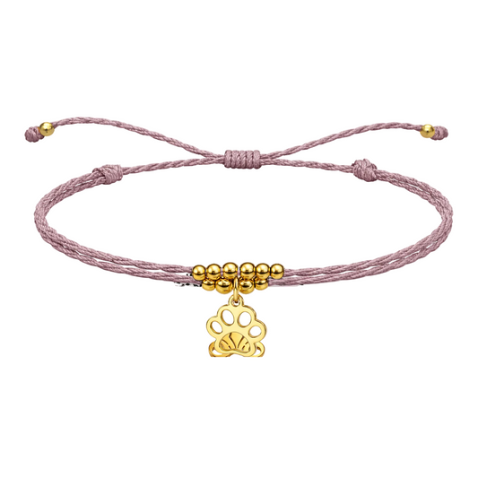 Pulsera Hilo encerado con colgante Huella de gato Acero Dorado