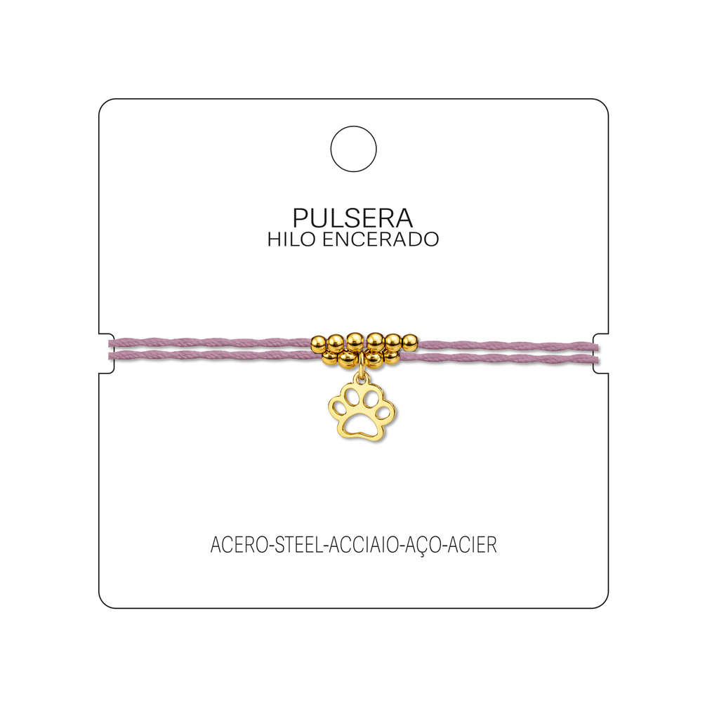 Pulsera Hilo encerado con colgante Huella de gato Acero Dorado cotigo