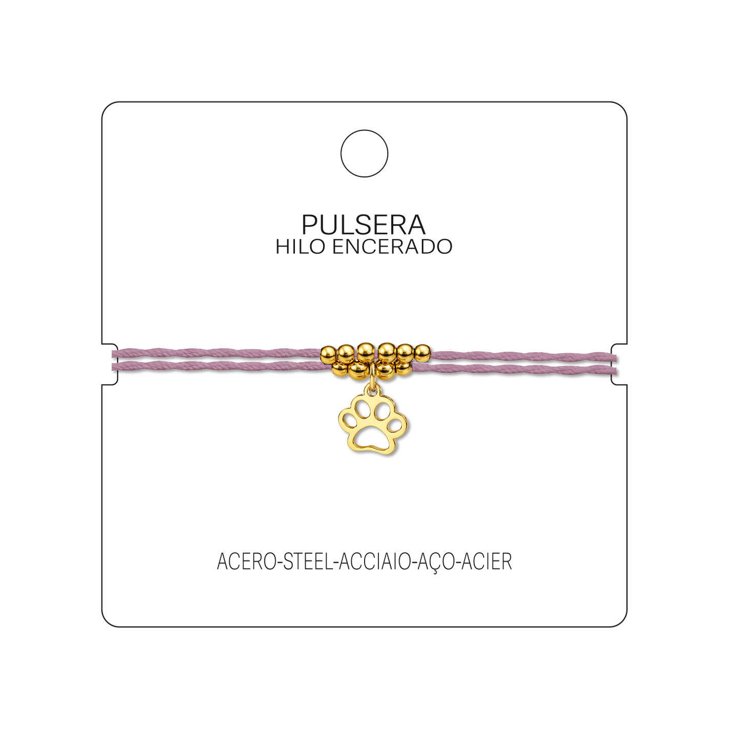 Pulsera Hilo encerado con colgante Huella de gato Acero Dorado