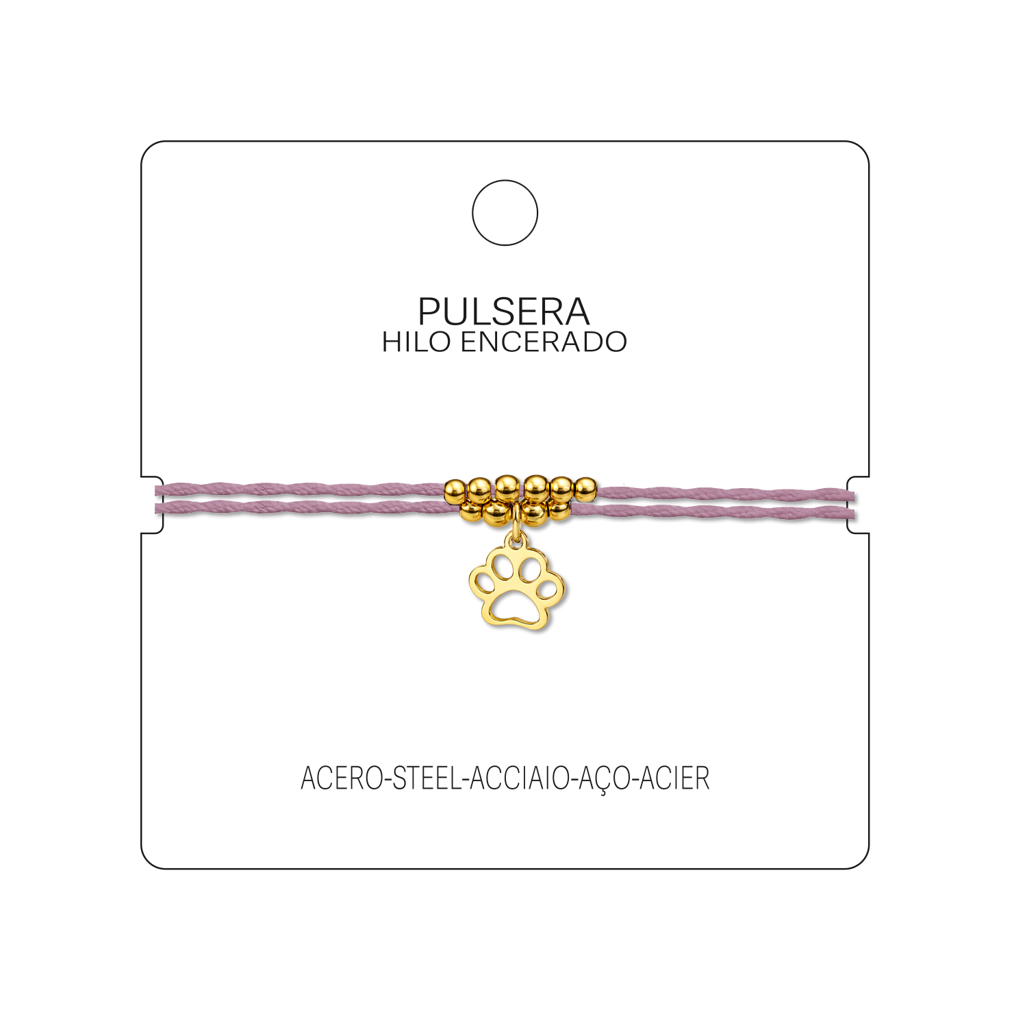 Pulsera Hilo encerado con colgante Huella de gato Acero Dorado cotigo