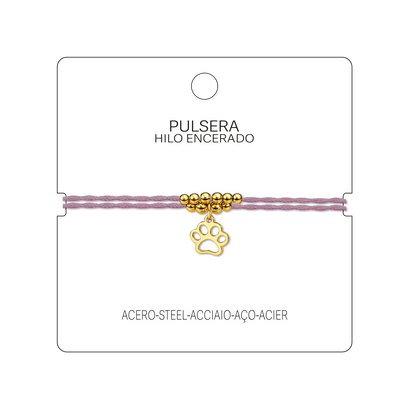 Pulsera Hilo encerado con colgante Huella de gato Acero Dorado
