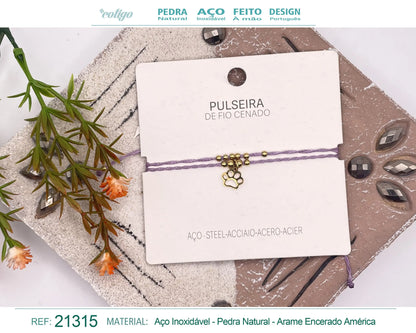 Pulsera Hilo encerado con colgante Huella de gato Acero Dorado - cotigo