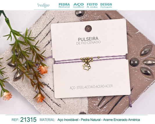 Pulsera Hilo encerado con colgante Huella de gato Acero Dorado