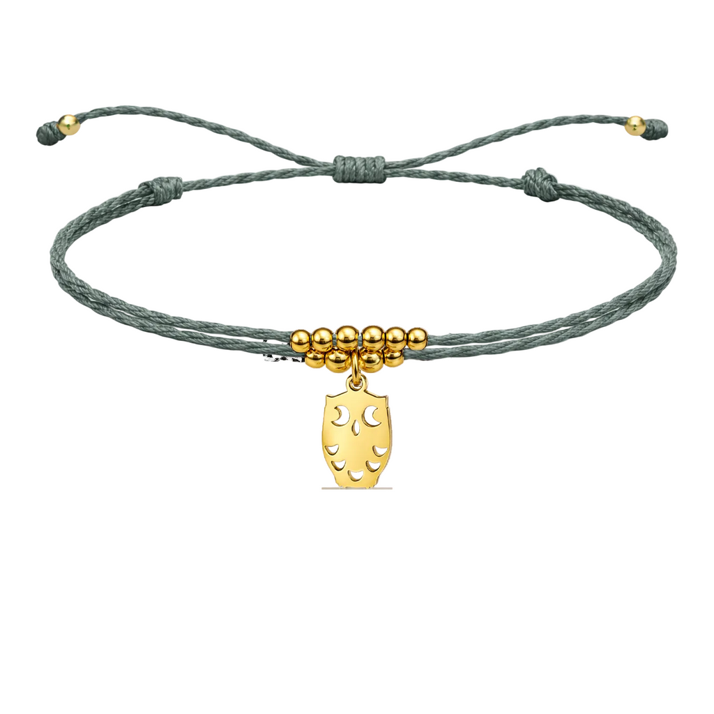 Pulsera Hilo encerado con colgante Buho Acero Dorado cotigo