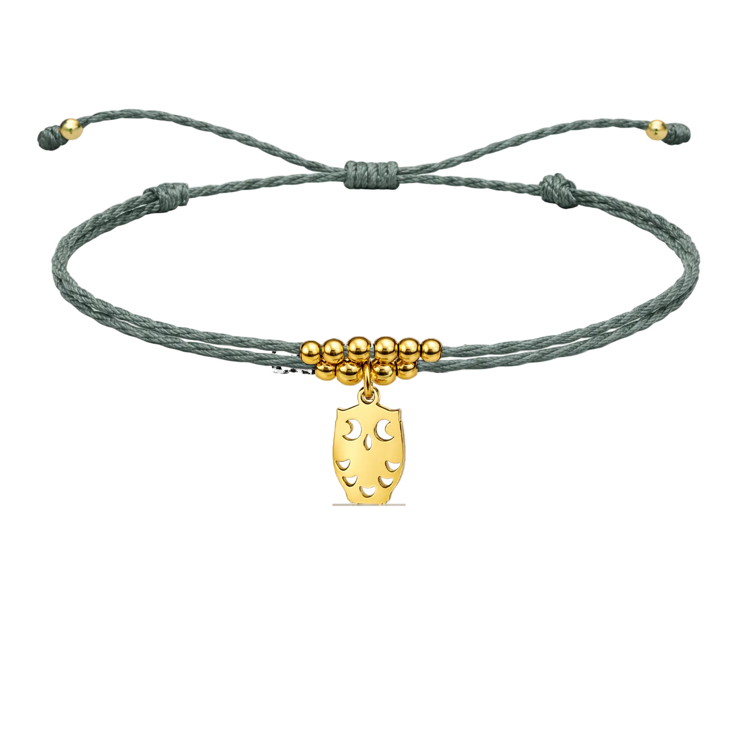 Pulsera Hilo encerado con colgante Buho Acero Dorado