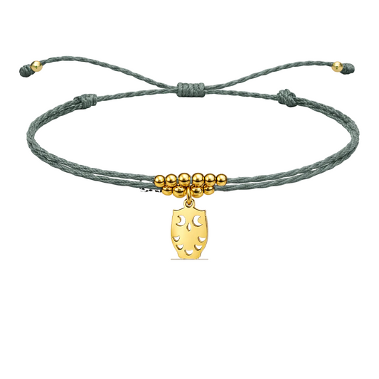 Pulsera Hilo encerado con colgante Buho Acero Dorado
