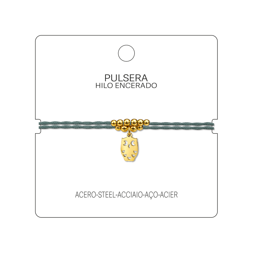 Pulsera Hilo encerado con colgante Buho Acero Dorado cotigo