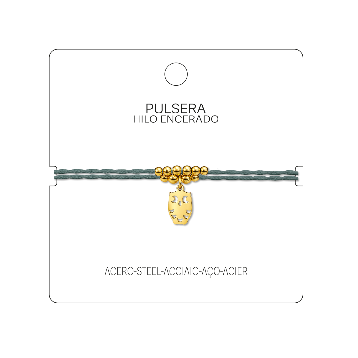 Pulsera Hilo encerado con colgante Buho Acero Dorado cotigo